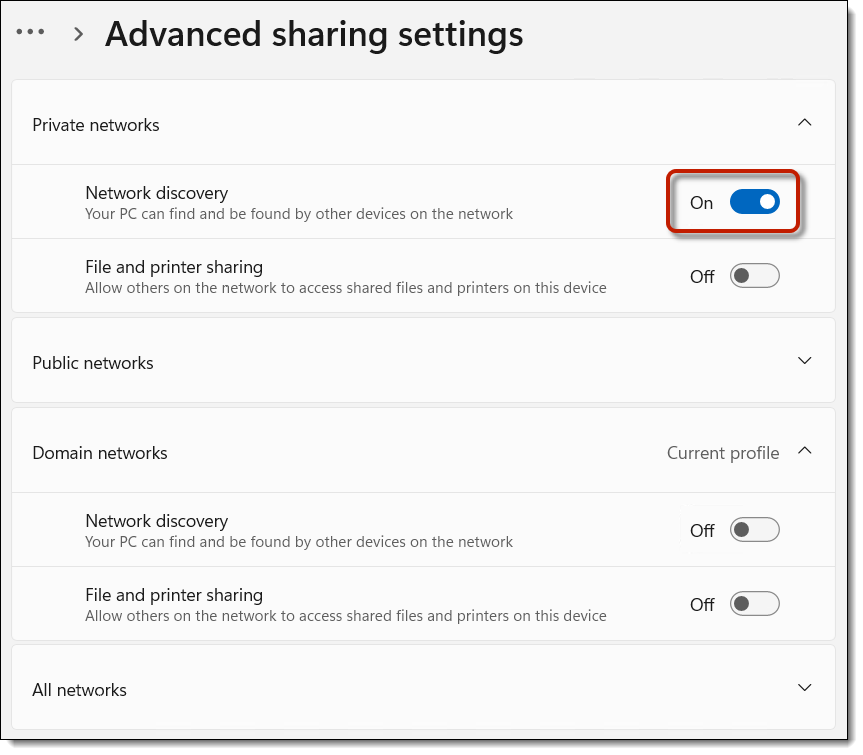 Set network location on the server