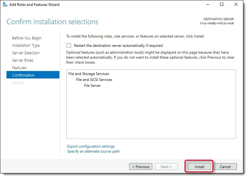 Install File Services role on the server